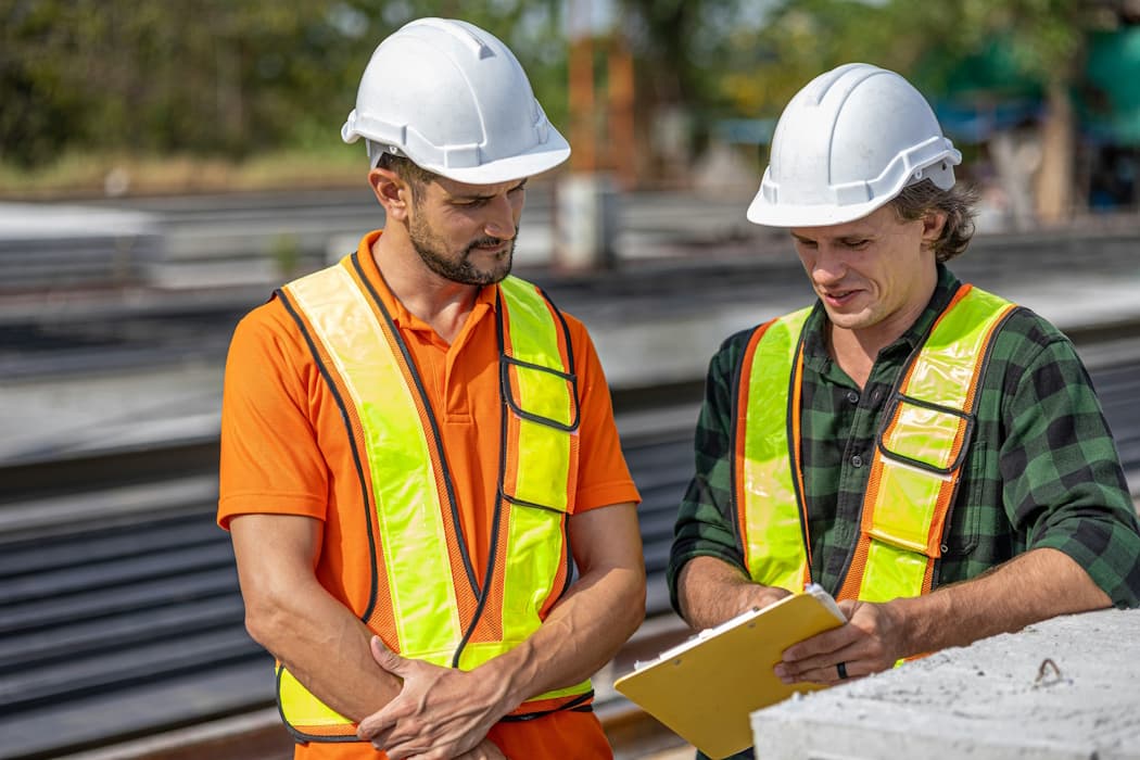 Civil site supervisors reviewing documentation
